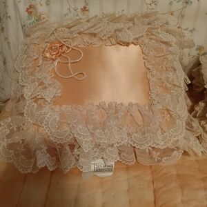 Elegant Peach Lace Decorative Pillow